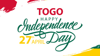 Togo Happy Independence Day, april 27 national holiday celebrate card with hand lettering greetings and brush stroke background. Vector Illustration.